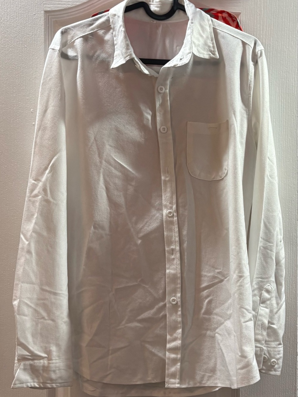 Men's White Long-Sleeve Dress Shirt with Chest Pocket